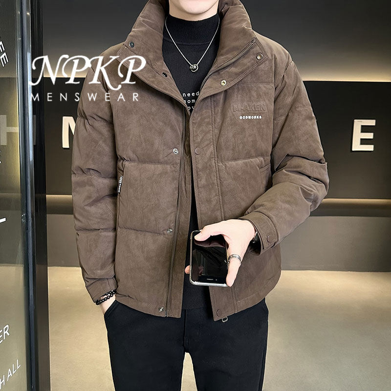 麂皮绒立领羽绒外套男士冬季新款加厚保暖防寒外套潮流青年夹克上