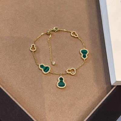 S925银镀金孔雀石福禄葫芦手链女