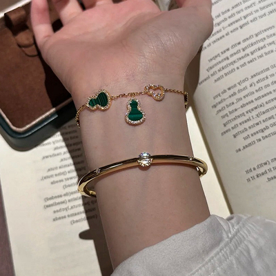 S925银镀金孔雀石福禄葫芦手链女