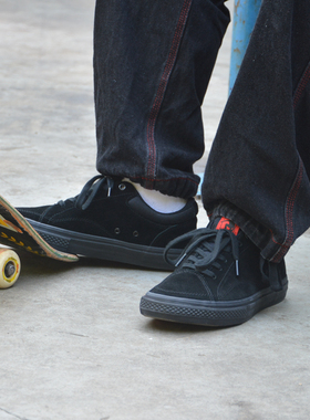 尖石SHRILL STONE低帮黑武士翻毛皮拼接系带男女情侣减震滑板鞋