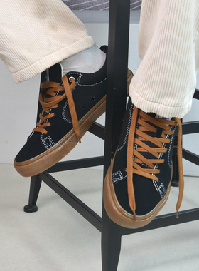 尖石Shrill Stone低帮焦糖咖色翻毛皮拼接减震耐磨男女帆布滑板鞋