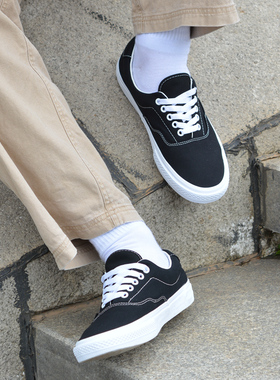 尖石SHRILL STONE黑白色休闲透气低帮男女款帆布鞋平底滑板鞋情侣