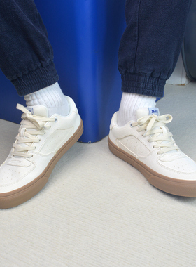 尖石Shrill Stone米白生胶低帮翻毛皮拼接男女耐磨运动休闲滑板鞋