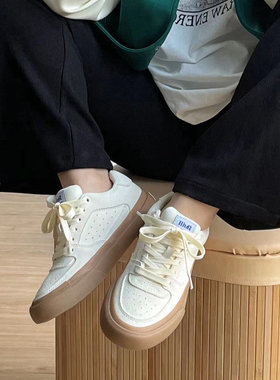 尖石Shrill Stone米白生胶翻毛皮小众街头复古情侣耐磨减震滑板鞋