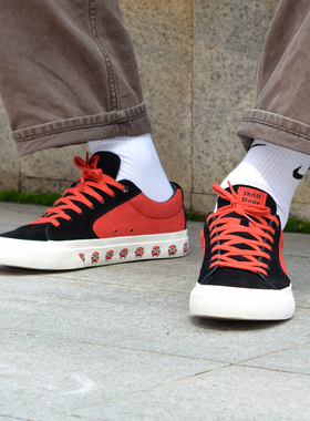 尖石Shrill Stone国风脸谱印花黑红撞色翻毛皮减震耐磨男女滑板鞋