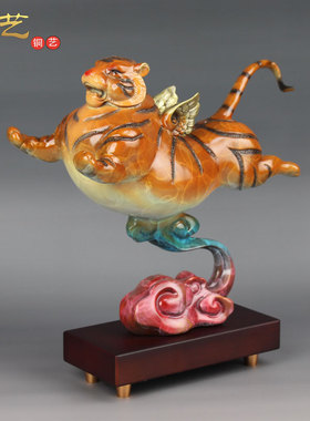 铜老虎摆件办公室飞虎铜工艺品虎虎生威乔迁新居日常送礼生肖虎