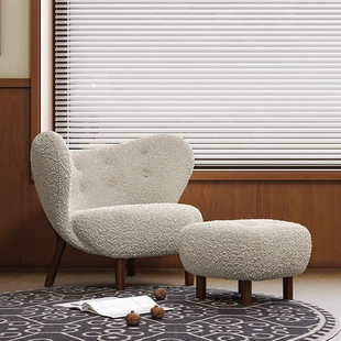 小佩特拉羊羔毛绒单人沙发椅设计师实木休闲椅客厅网红款 懒人躺椅