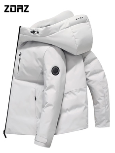ZOAZ加厚白鹅绒羽绒服男短款2025冬季新款休闲连帽保暖冬装外套潮
