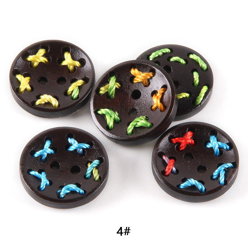 천연 린넨 천으로 나무 단추 점선 색상 복숭아 심장 다섯개 별 나무 단추 DIY 스레딩 복숭아 심장 단추