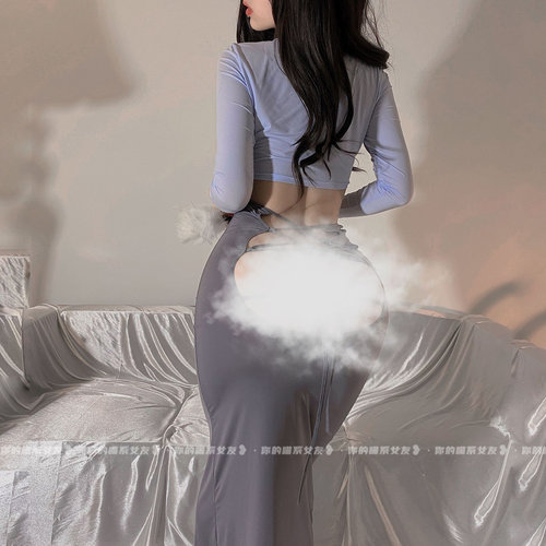 露背包臀长裙罩衫两件套紧身睡裙