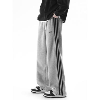ZSEE美式潮牌卫裤男生春秋款三条杠休闲裤宽松直筒灰色运动长裤子