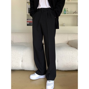 春夏西裤男直筒裤宽松垂感裤子黑色休闲裤高级加长西装裤长裤男士