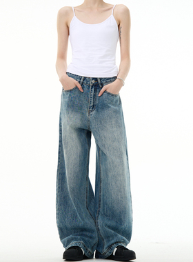 MADWITCH复古水洗cleanfit蓝色直筒牛仔裤潮牌男美式阔腿休闲长裤