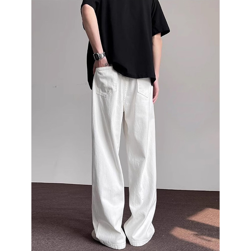 美式复古白色牛仔裤男女2026夏季潮牌基础纯色直筒裤宽松休闲裤子