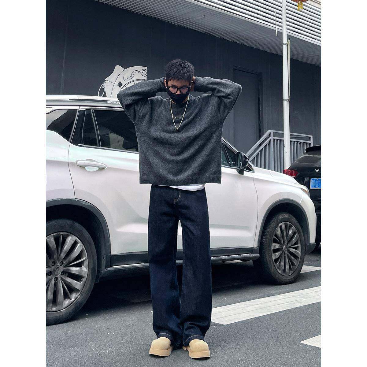 DAL 复古丹宁色直筒牛仔裤男2025年春季宽松阔腿水洗深蓝原色长裤