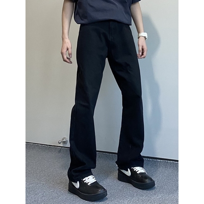 AHCN美式复古水洗黑微喇黑色牛仔裤宽松休闲百搭男女堆积感长裤子