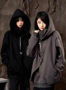 ZCNT逅来者2024秋季潮牌立领拉链假两件宽松休闲连帽男女卫衣