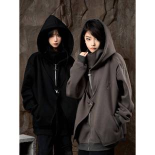 ZCNT逅来者2024秋季潮牌立领拉链假两件宽松休闲连帽男女卫衣