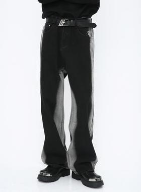 Voguo Relay美式复古条纹黑色牛仔裤男高街ins宽松直筒休闲阔腿裤