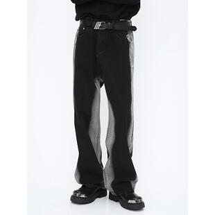 Voguo Relay美式复古条纹黑色牛仔裤男高街ins宽松直筒休闲阔腿裤