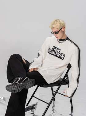 DBW Doublewin小众垫肩拼接宽松长袖T恤男秋季设计感重磅圆领卫衣