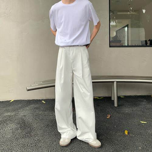 ONELYC1NS 韩版白色阔腿宽松休闲裤男秋季直筒垂感拖地百搭长裤