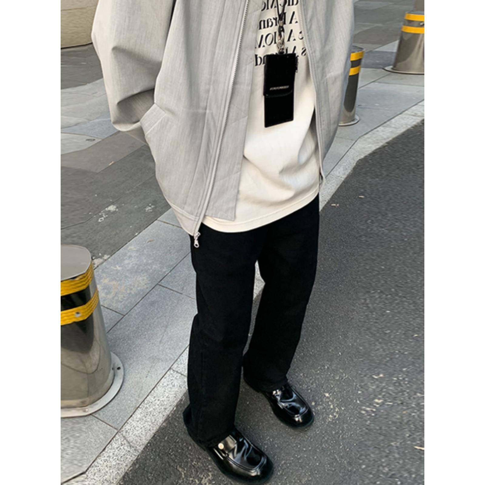 HELIPORT停机坪 黑色牛仔长裤潮牌男女修身高街水洗微喇叭直筒裤