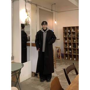 Med老叔 秋冬季垫肩大衣男中长款过膝韩系风衣宽松百搭高级感外套