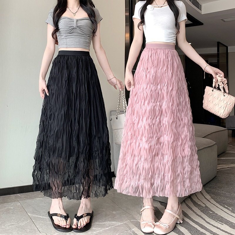 微醺波浪卷皱褶网纱半身裙新款春夏新款氛围感高腰显瘦裙子女,女装/女士精品,半身裙,淘宝优惠券,粉丝福利购,淘宝优惠卷