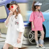 Хлопковая длинная летняя детская футболка с коротким рукавом, средней длины, в западном стиле, в корейском стиле, подходит для подростков