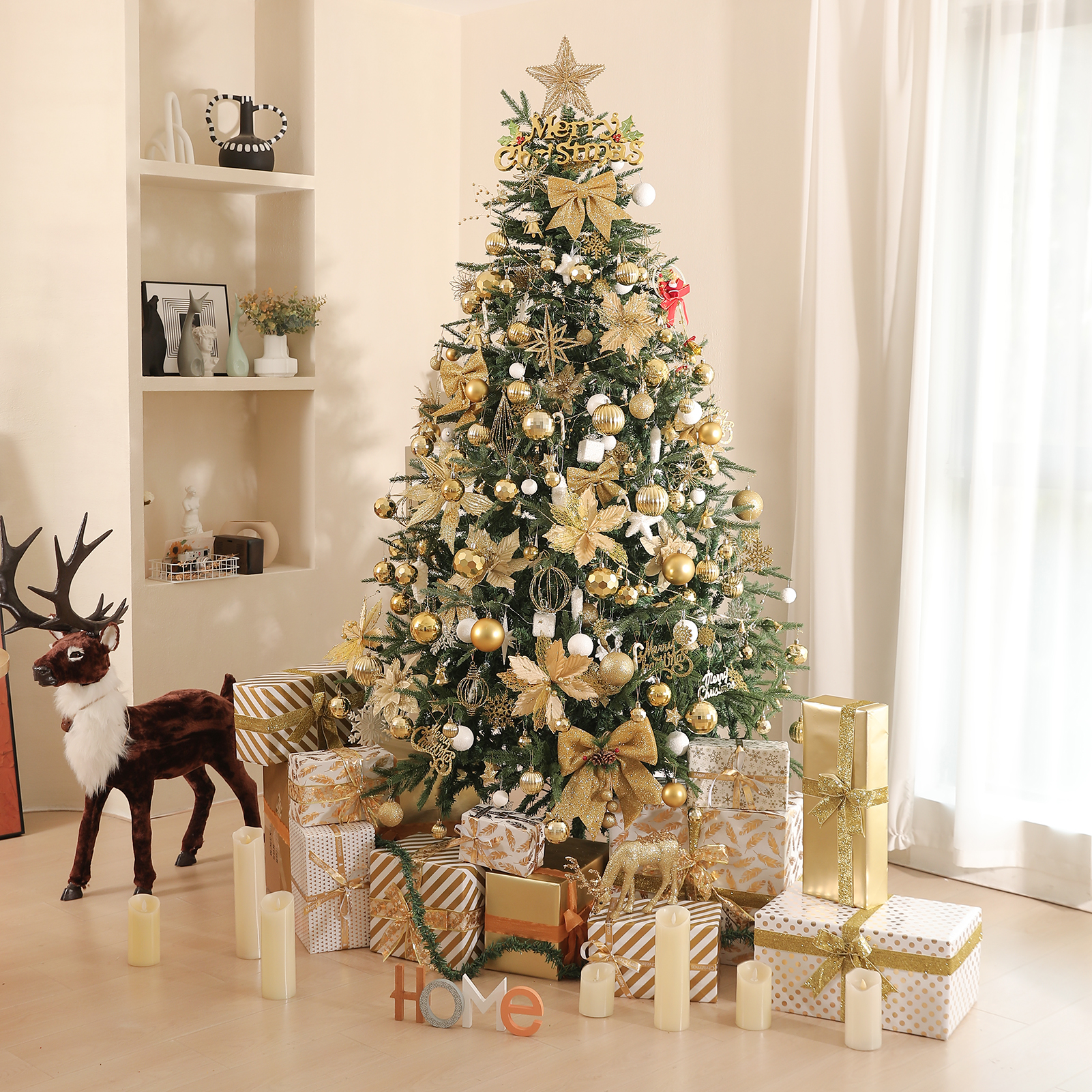 金色系圣诞节装饰品 diy圣诞树挂件商场橱窗氛围布置圣诞花环配件