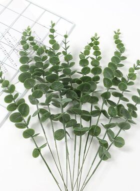 ins北欧风仿真尤加利金钱叶花束 绿植插花摆件客厅家居装饰塑料