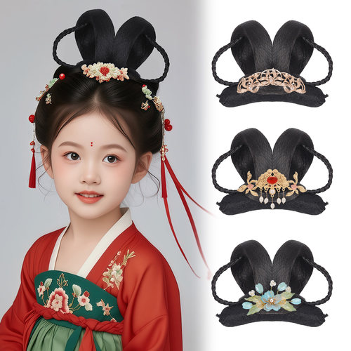 儿童表演演出汉服假发包