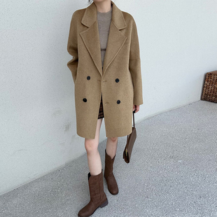 双面羊绒大衣女2025新款冬季加厚宽松大码胖mm中长款毛呢西装外套