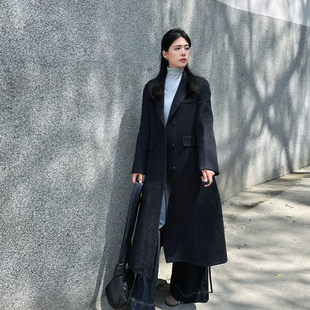 黑色双面羊绒大衣女中长款2025新款秋冬今年流行爆款羊毛呢子外套