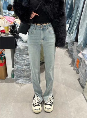 【7柒家】春季新款韩版时尚显瘦修身开又高腰休闲筷子裤NK074000Z