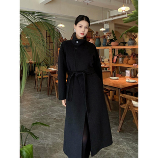 黑色双面羊绒大衣女中长款2025新款秋冬天高级感小个子羊毛呢外套