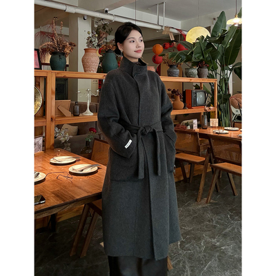 秋冬小个子黑色羊毛大衣毛呢外套