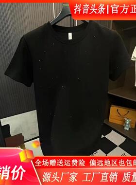 师凯服饰Amphelisia26春季重工烫钻圆领满天星纯色短袖体恤半袖M