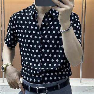 波点W翻领J潮流韩版 佐罗轻奢Amphelisia男士 欧货时尚 夏短袖 衬j衫