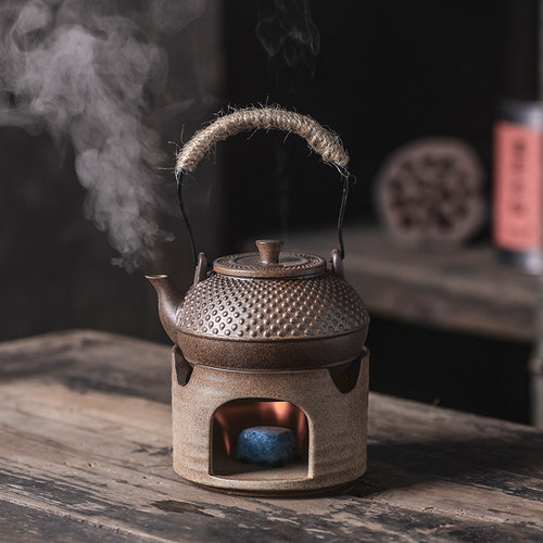柴烧围炉煮茶壶复古提梁手提粗陶家用户外野外陶瓷水壶加热温茶壶 - 封面