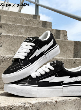 加厚复仇风暴闪电板鞋男鞋毕加索联名百搭低帮帆布鞋子潮牌新款