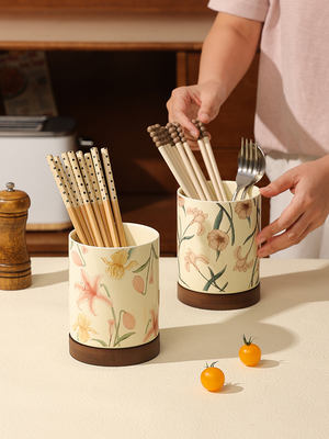 覆古陶瓷筷子收纳盒家用高档新款厨房筷子筒沥水防霉筷子笼筷子桶