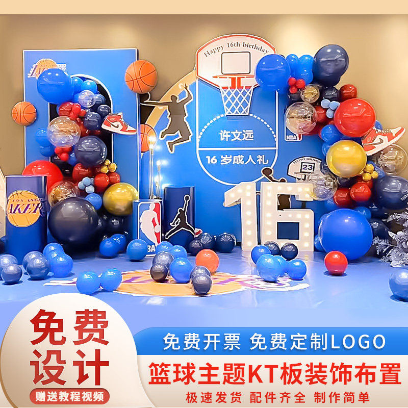 男孩灌篮高手生日主题背景墙kt10