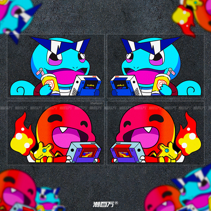 小火龙杰尼龟趴窗贴纸可通动漫宝可梦汽车反光贴纸油箱盖车窗贴画