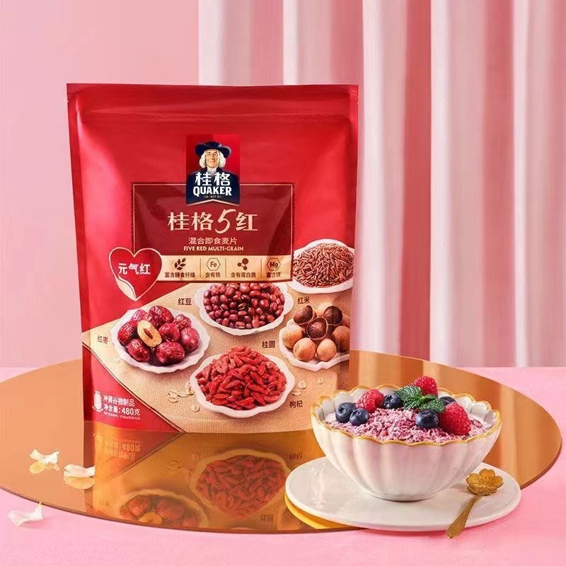 桂格5红五红即食混合营养燕麦片480克g懒人早餐W红米枸杞红枣