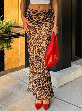 欧美女装2025夏新款时尚辣妹性感豹纹网纱紧身包臀半身裙