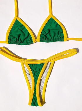 夏季新款跨境亚马逊系带拼色性感辣妹巴西沙比基尼套装