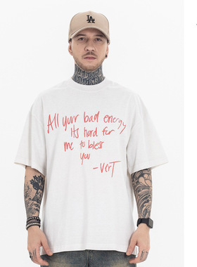 澜海男装|2025春夏季新品潮牌喷污脏染做旧水洗标语恶搞短袖t恤男