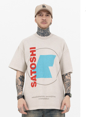 澜海男装|2025春夏新品潮牌美式街头字母标语复古男女休闲短袖T恤